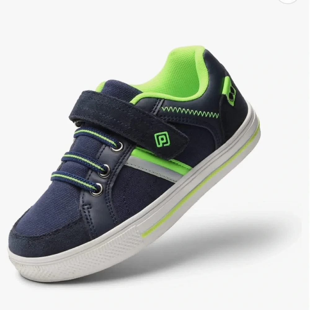 Boys shoes, navy blue and green snickers - Picture 2 of 8